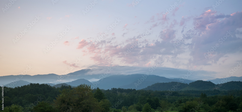 Purple sunset in Caucasus mountain in Abkhazia