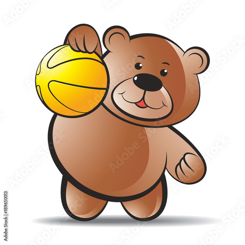 happy bear vector cartoon playing with basketball