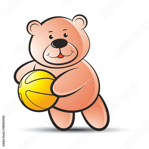 happy bear vector cartoon holding basketball 