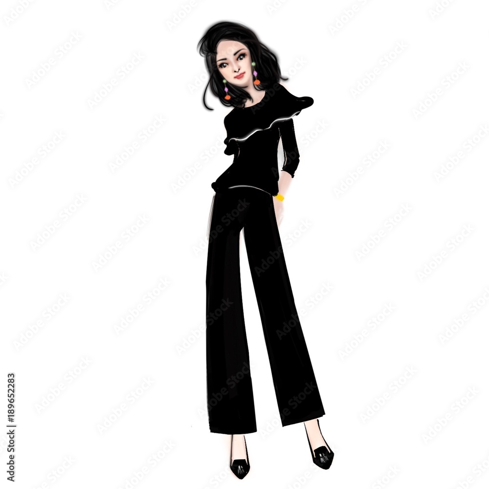 All black outfit with a touch of colors on the earings All black outfit with a touch of colors on the earings