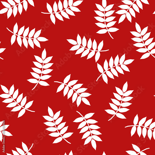 white leaf seamless pattern on red