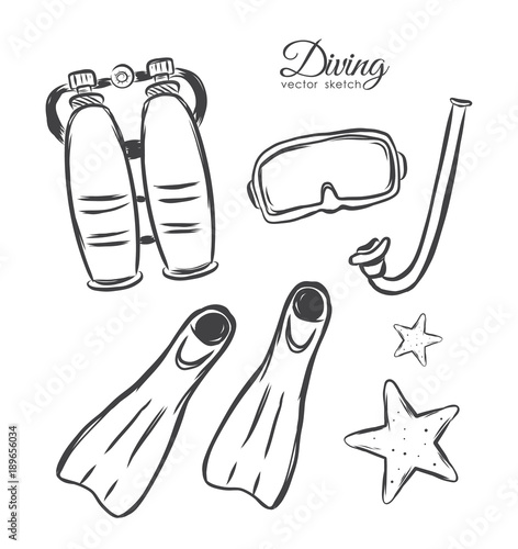 Vector illustration: Hand drawn set of Diving elements. Sketch design