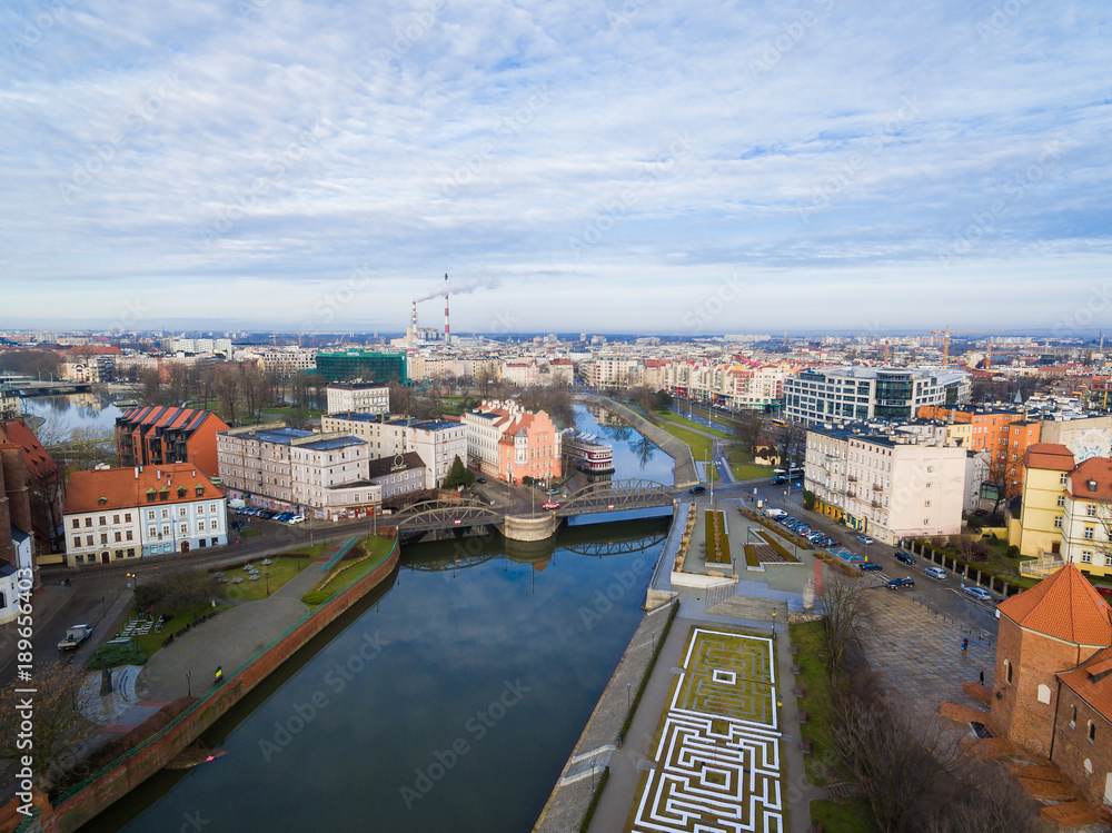 Aerial: Cathedral Island in Wroclaw, Poland