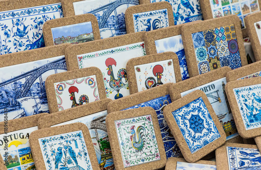 Traditional portuguese souvenirs for sale at Porto market (Mercado do  Bolhao). Portugal Stock Photo | Adobe Stock