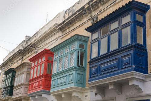 Typical narrow streets with colorful balconies in ,Mdlina Malta