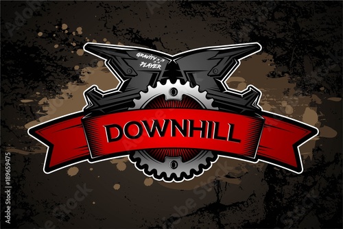 Downhill Motocros Label Design. Full Face Helmet. Mountain biking. Vector Ilustration.