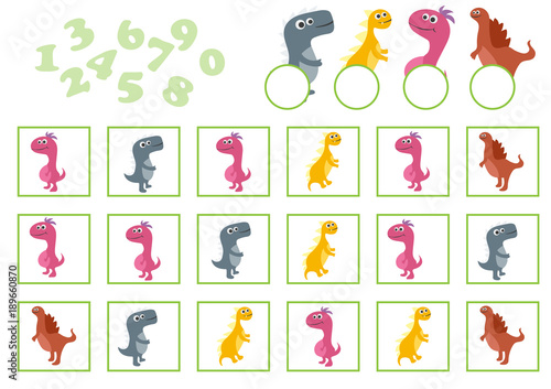 Vector Illustration of Education Counting Game with cartoon dinosaur