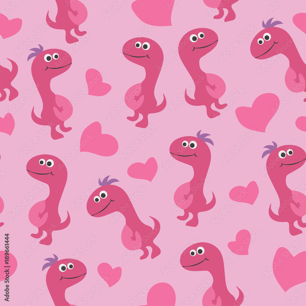 Cute dinosaur seamless pattern. Adorable cartoon dinosaurs in love Cute dinosaur seamless pattern. Adorable cartoon dinosaurs in love