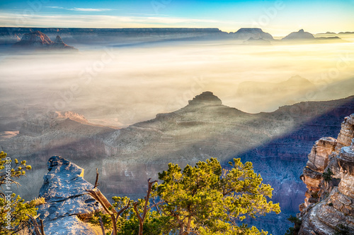 Sunrise Through the Fog in the Grand Canyon, Arizona