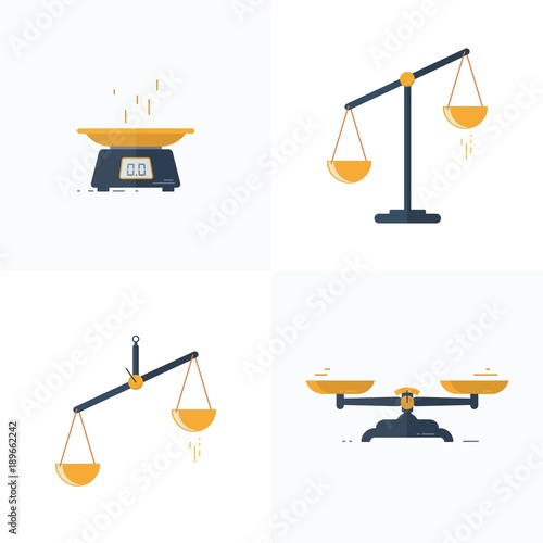 A set of different scales in a flat style. Vector illustration. Line design.
