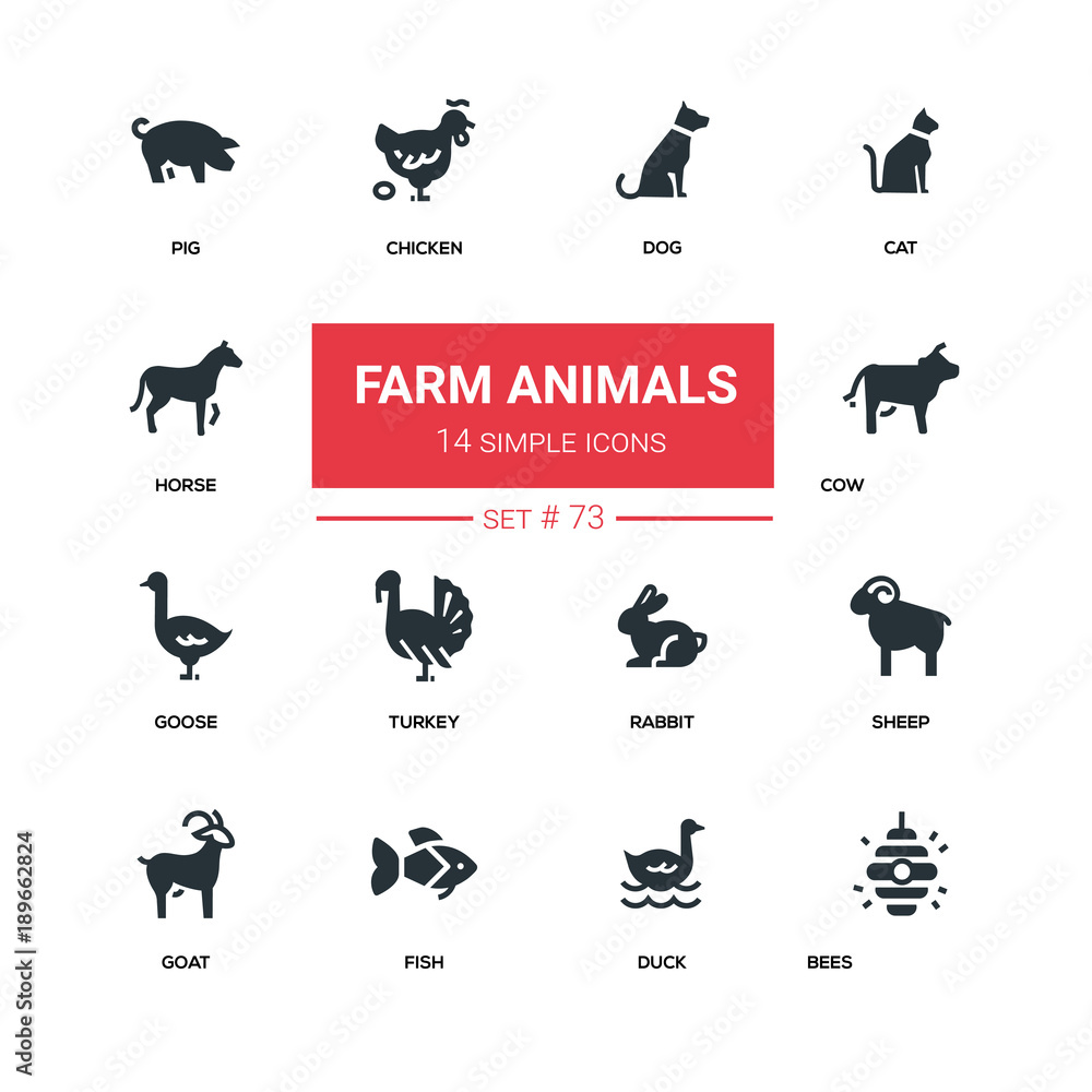 Obraz premium Farm animals - line design silhouette icons set