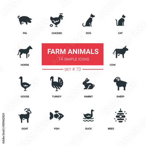 Farm animals - line design silhouette icons set