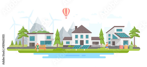 Eco-friendly city district - modern flat design style vector illustration