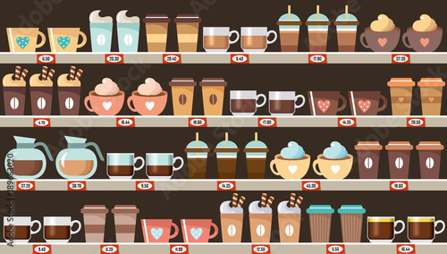 Supermarket, shelves with coffee