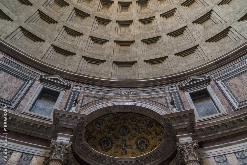 Interior of Pantheon in Rome. Ancient Roman temple