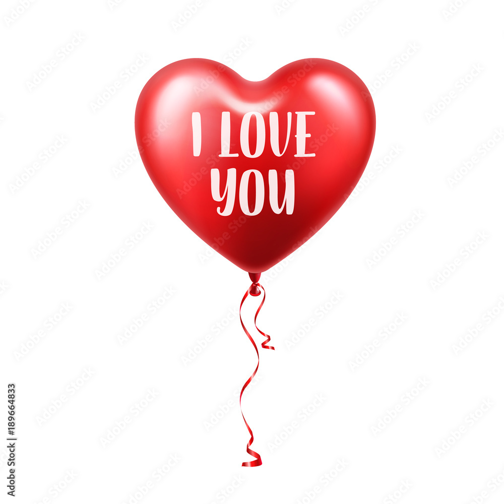 Valentines day red balloon with ribbon. Heart shape. Love, february 14.