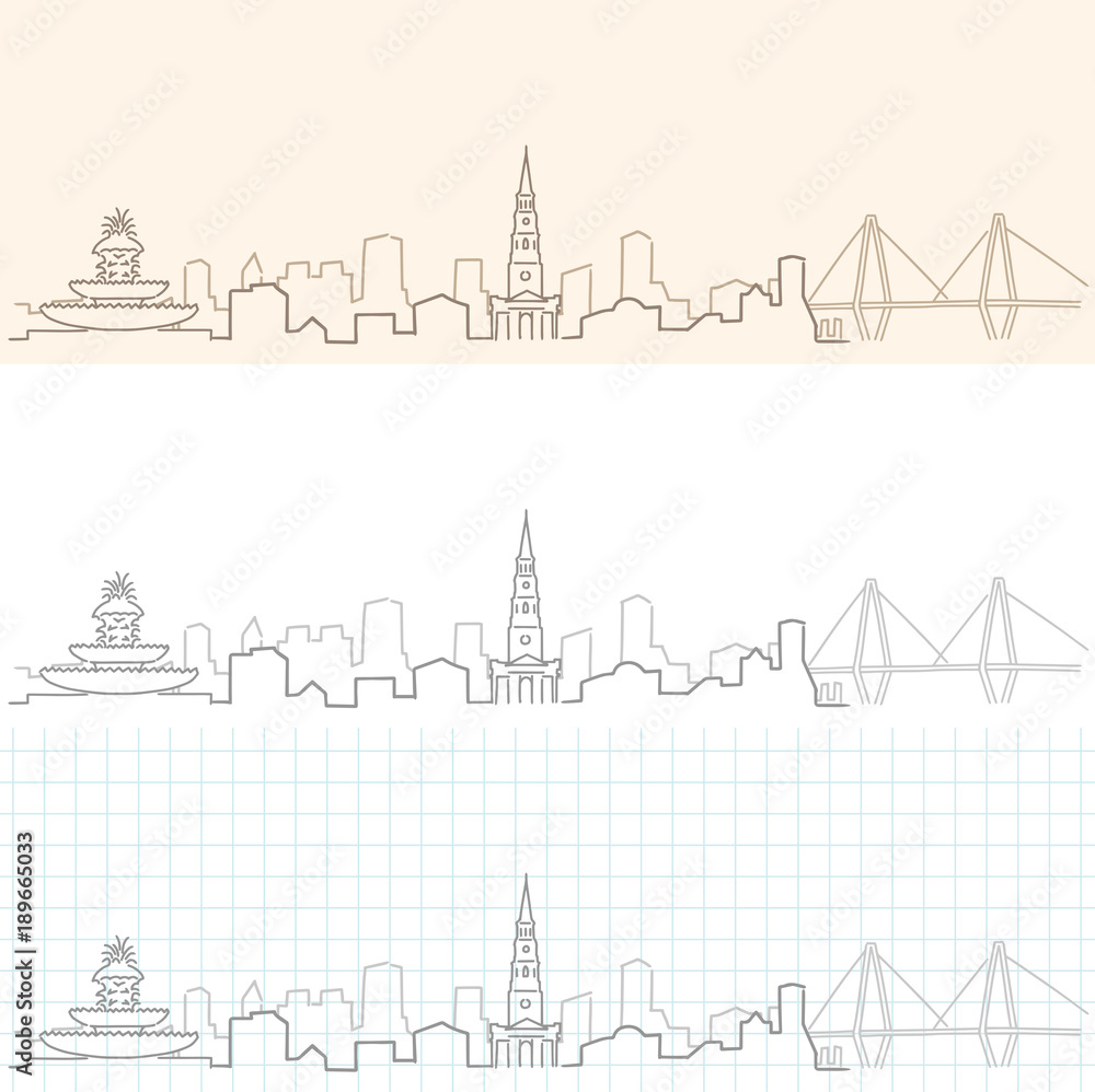Naklejka premium Ręcznie rysowane panoramę Charleston