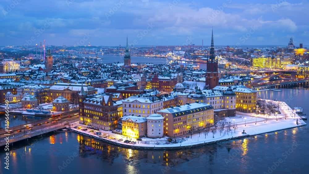 Time lapse of a wintry Stockholm. 