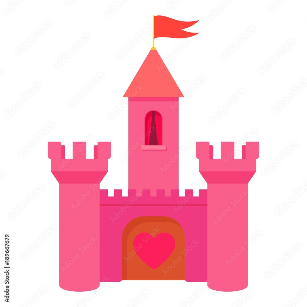 Fototapeta premium Pink princess castle icon, cartoon style