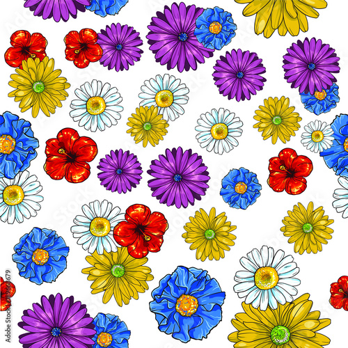Vector pattern of flowers. Isolated on white background.