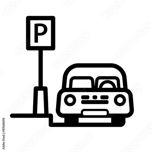 Passenger Car Parked at Street Side Parking Place. Linear vector illustration with editable line. EPS10