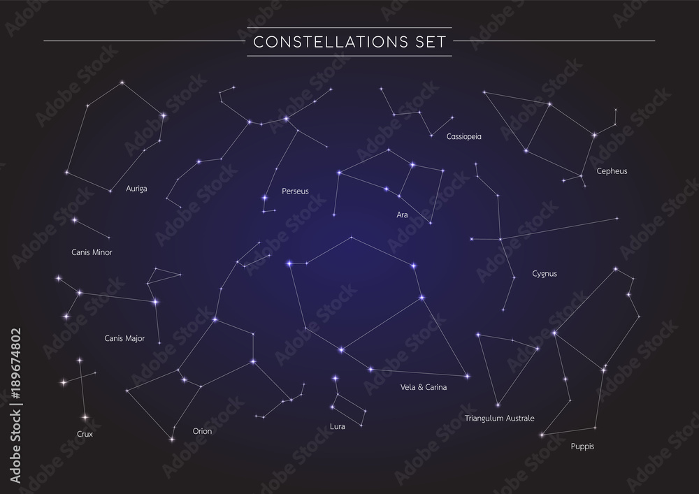 Naklejka premium constellation in cosmos background, group of star in galaxy, astronomy set, vector illustration