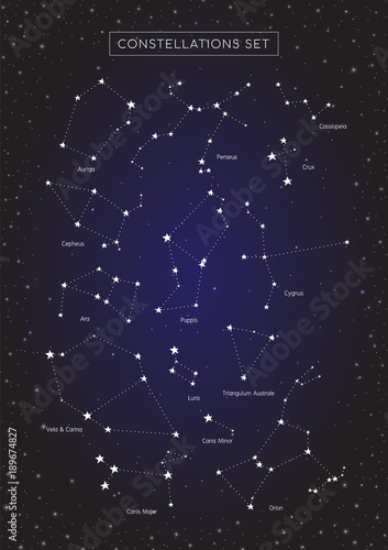 constellation in cosmos background, group of star in galaxy, astronomy set, vector illustration