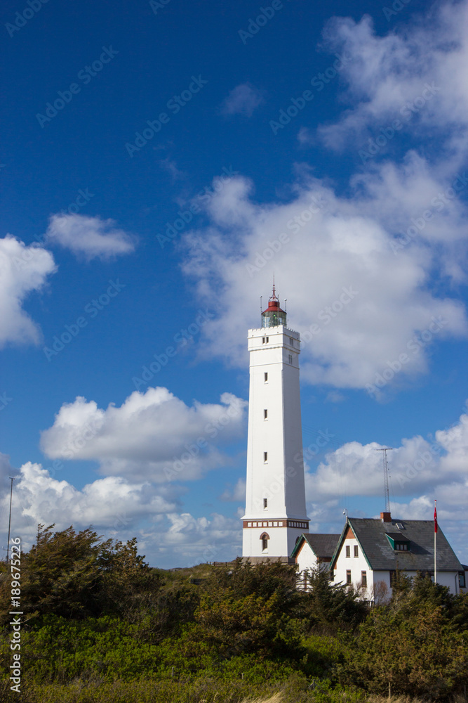 Lighthouse in Blaavand beach, southern Denmark