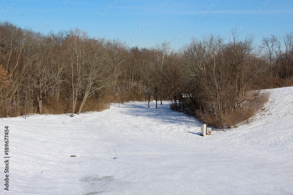 The snowy landscape the park on a cold and sunny day. The snowy landscape the park on a cold and sunny day.