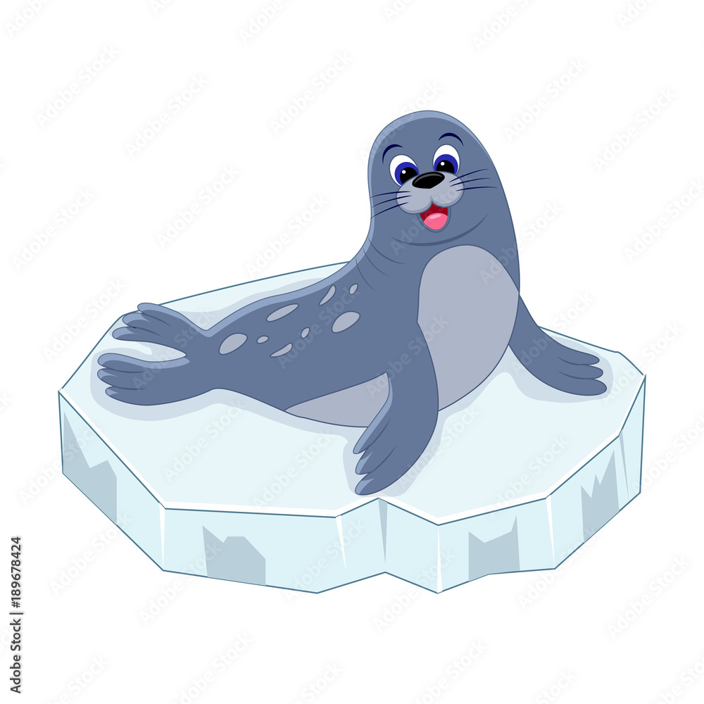 Cute cartoon seal on ice. Arctic animal. Vector illustration isolated on  white background. Stock Vector | Adobe Stock