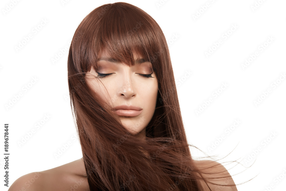 Naklejka premium Brunette beauty model with healthy long hair