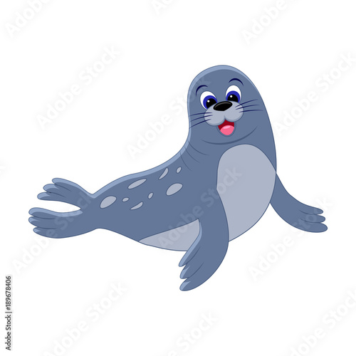 Cute cartoon seal. Arctic  animal. Vector illustration isolated on white background.