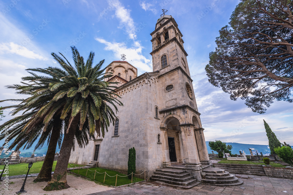 Dormition church of Savina Orthodox monastery in Herceg Novi coastal town in Montenegro
