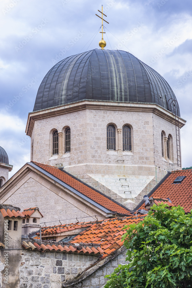 Dome of Orthodox Saint Nicholas Church on the Old Town of Kotor, Montenegro