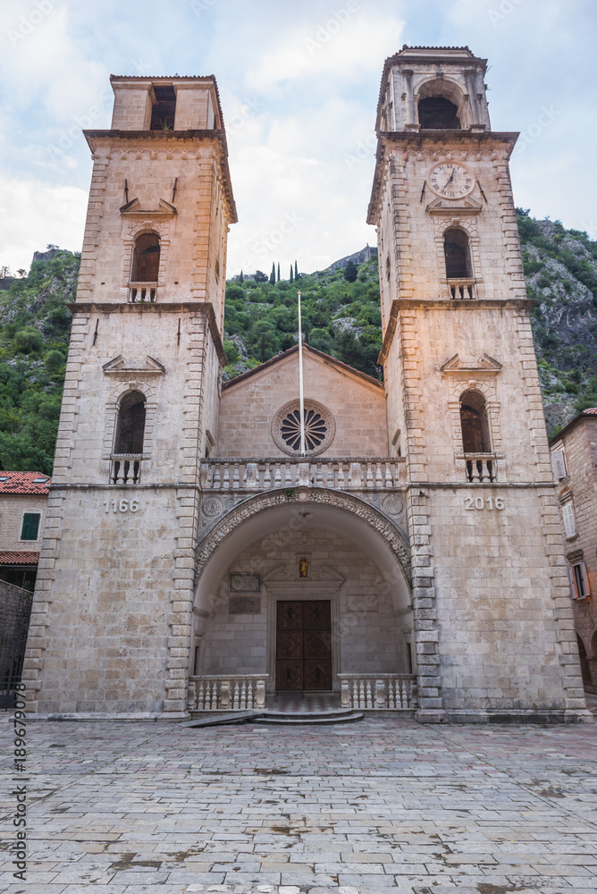 St Tryphon Cathedral loctaed on the one of mains suares of Old Town in Kotor, Montenegro