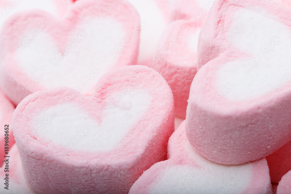 Pink marshmallow in heart shape