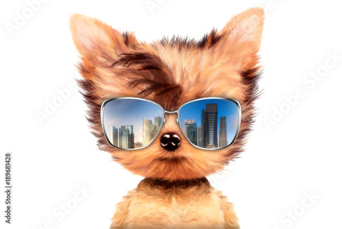 Dog in sunglasses isolated on white background