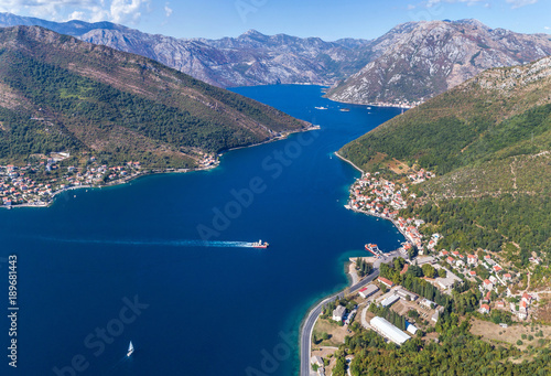Aerial view on Lepetane Ferry. Montenegro.   photo