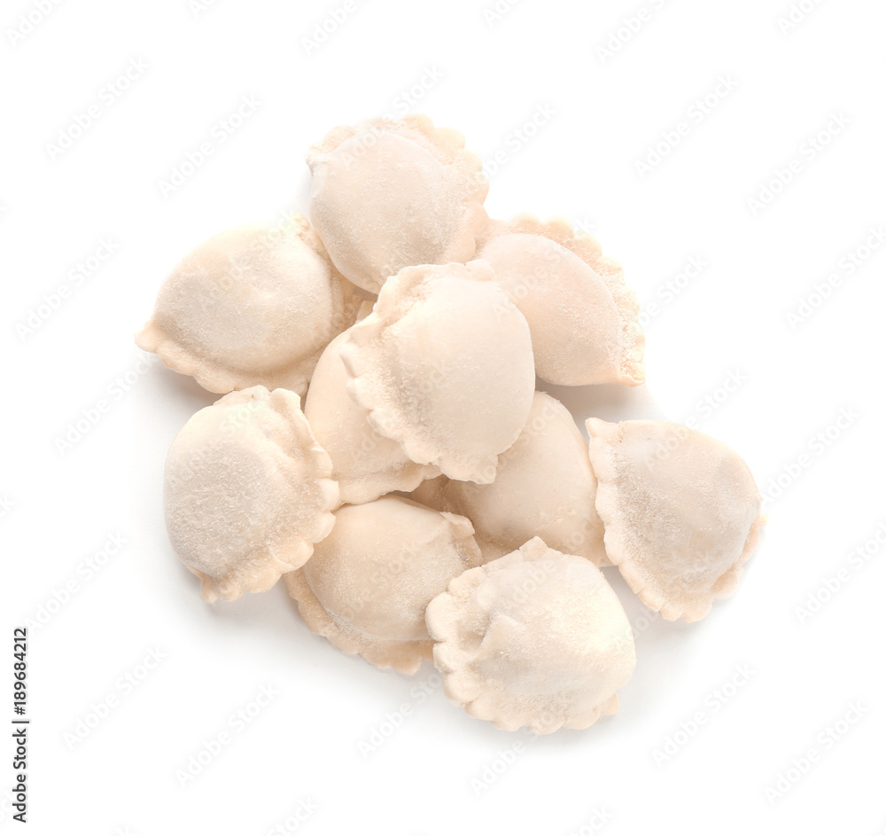 Raw dumplings on white background Raw dumplings on white background