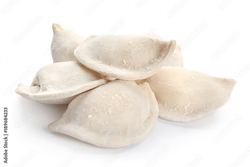 Raw dumplings on white background Raw dumplings on white background