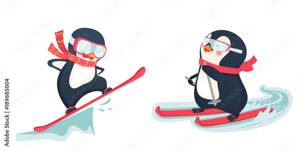 Naklejka premium penguin winter sport set