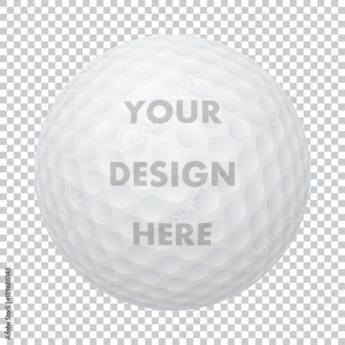 Vector realistic golf ball icon. Closeup isolated on transparency grid background. Sports ball design template, mockup for graphics, printing etc