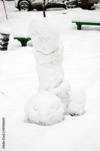 Funny snowman. New Year's joke photo