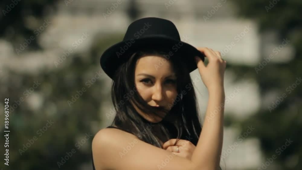 Beautiful girl walking the streets of the old town.