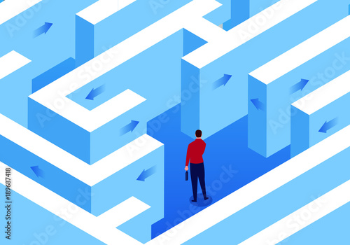Businessman trapped in a maze
