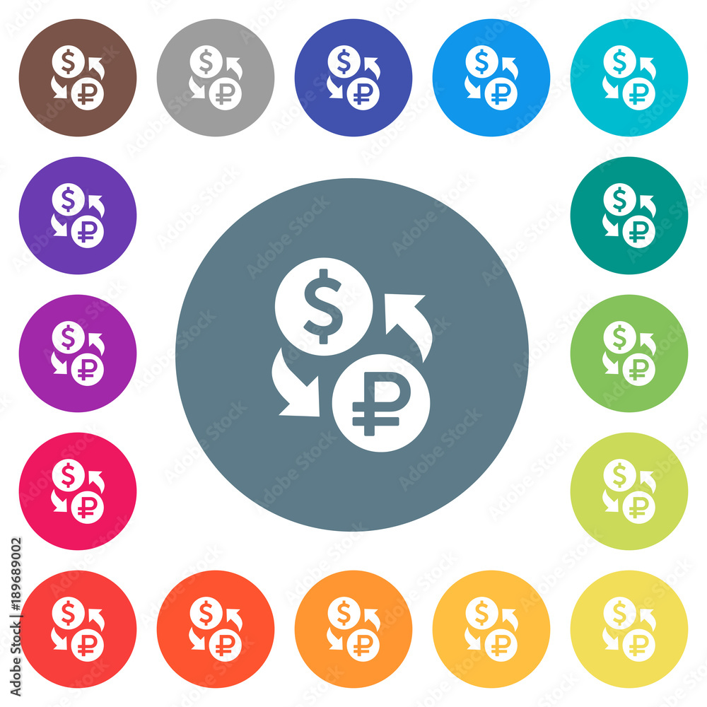 Dollar Ruble money exchange flat white icons on round color backgrounds Dollar Ruble money exchange flat white icons on round color backgrounds