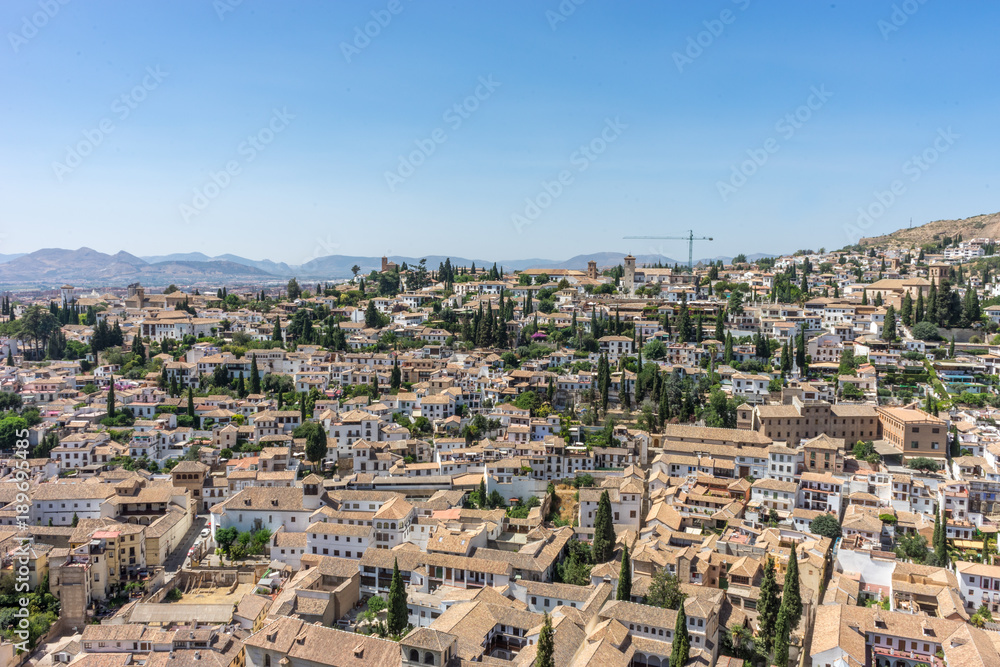 Aerial view of the city of Granada, Albaycin , viewed from the Alhambra palace in Granada, Spain, Europe