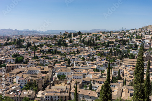 Aerial view of the city of Granada, Albaycin , viewed from the Alhambra palace in Granada, Spain, Europe © SkandaRamana