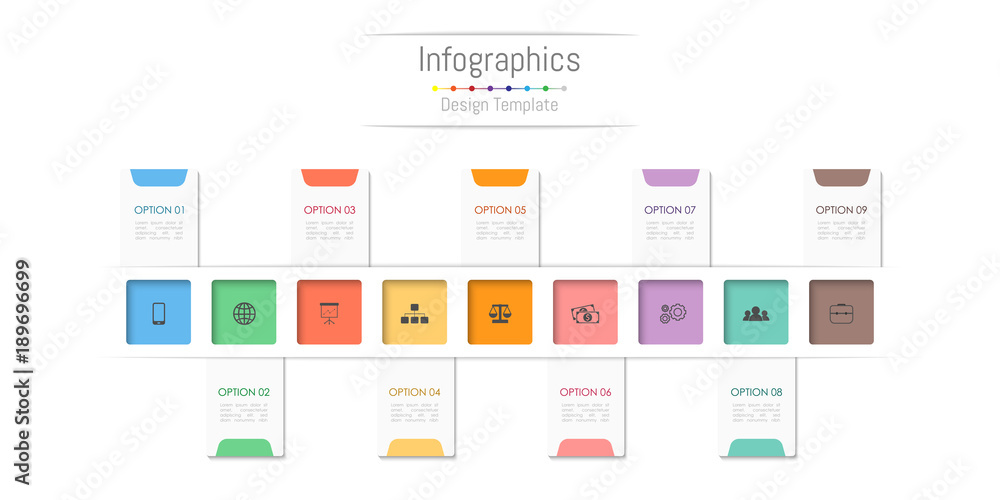 Infographic design elements for your business data with 9 options, parts, steps, timelines or processes. Vector Illustration. Infographic design elements for your business data with 9 options, parts, steps, timelines or processes. Vector Illustration.