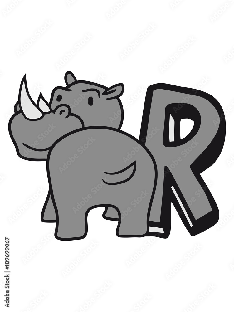 rhino rhinoceros hörner nashorn dickhäuter groß süß niedlich buchstabe R anfangsbuchstabe initialen abc großbuchstabe name vorname